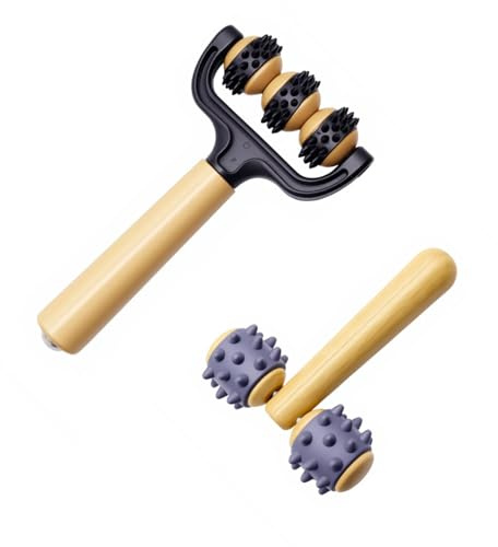 2 Stück Massageroller mit Igelball Massageball, Massage Roller mit Griff, Selbstmassagerolle für Beine Rücken Arme Muskelschmerze, zur Entspannung von Fuß, Bein und Rückenmuskulatur（Schwarz und Grau）