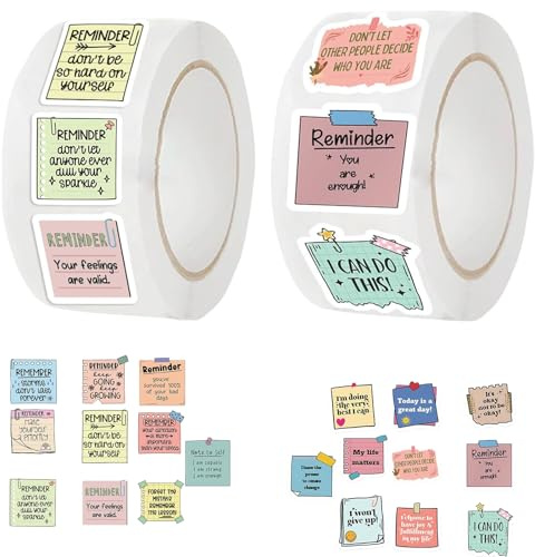1000 adesivi motivazionali in vinile, impermeabili, etichette estetiche, etichette adesive personalizzate con parole ispiratrici per scrapbooking, agende, libri, bottiglie d'acqua (2 rotoli) (stile B)