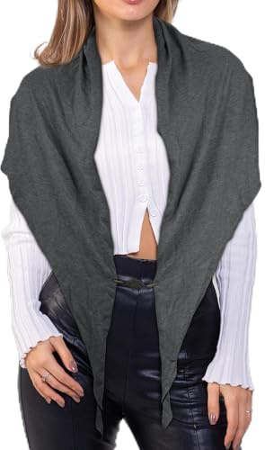 Zourglow scarf dam vinter, triangelhalsduk vinter bomull mjuk värmande, lätt triangulär halsduk med sjalklämma present för kvinnor 200 x 65 cm grå