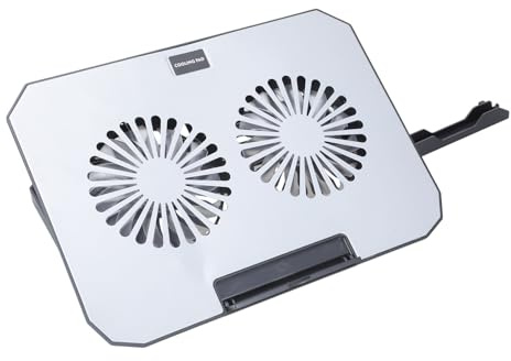 Almohadilla de refrigeración ergonómica para portátil con 2 ventiladores silenciosos, función de soporte de teléfono para portátiles de hasta 17 pulgadas, conexión USB, efecto de iluminación LED