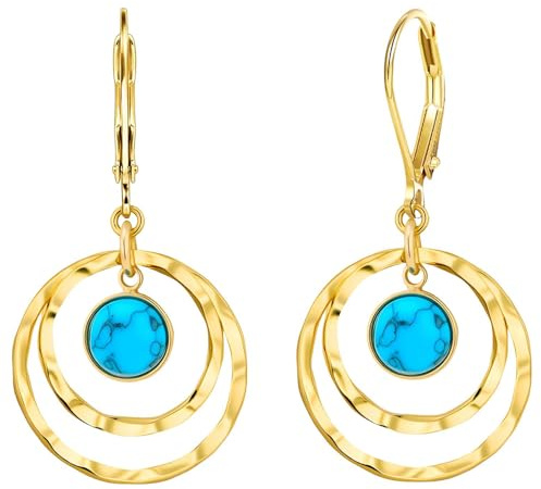 XFSRG Ohrringe Damen Ohrstecker Kreis Doppelkreis mit Türkis Hängeohrringe Hoop Earrings Boho Schmuck Natursteinen Ohrschmuck für Frauen Mädchen