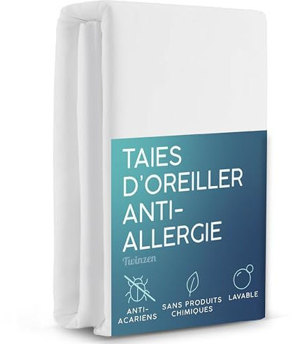 Twinzen - Funda de Almohada Antiácaros 50x70 cm - Juego de 2 - Blanco | Certificado Oeko-Tex · Antialérgico · Cremallera · Anti Chinches · Transpirable · Lavable a 95°C