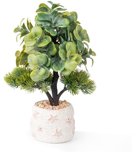 Fake Plants Indoor in Ceramic Pot 32cm, Fake Potted Plants Realistic for Home Office, Faux Greenery in White Pot, Small House Plant for Bathroom Kitchen Living Room Desk Shelves Decoration
