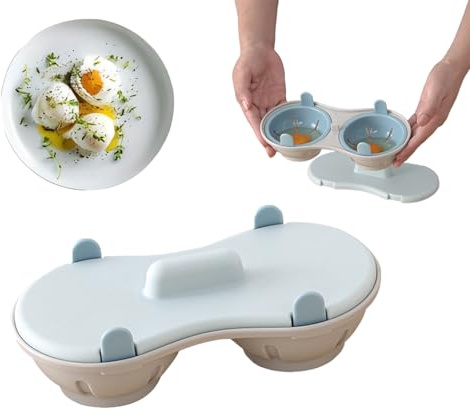 Microwave Egg Poacher 2, Silicone Egg Poacher for Quick Breakfast Preparation, Multifunctional Kitchen Tool for Poached Eggs and Desserts, Compact Design with Grey-Blue Finish
