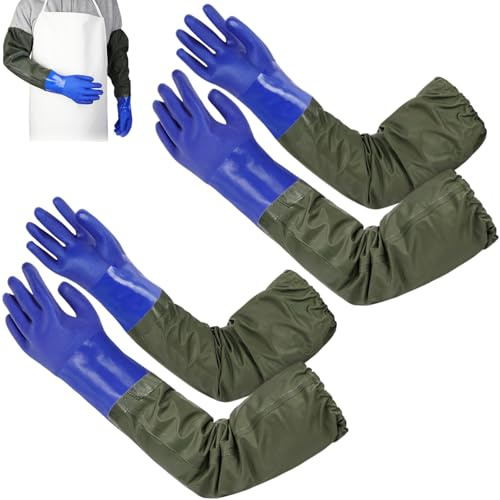 KLLJ Guantes de Estanque,2pcs Guantes De Goma Impermeables,Guantess Largos de PVC de Goma Impermeables,Guantes Largos Resistentes Al Desgaste,PVC Gomas Impermeabless Resistentes Guantess,70cm