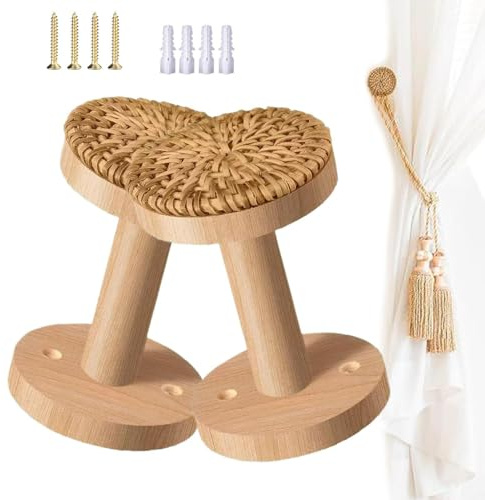 Braccioli per tende in legno, ganci per drappeggi, supporto da parete, 2,36 x 4,57 pollici con viti, hardware in legno massiccio, ganci per tende in stile classico, per finestre per