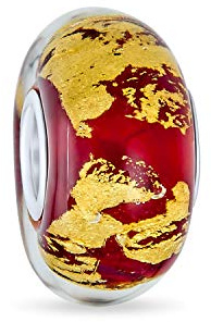 Verre De Murano .925 Cœur En Argent Sterling Rouge Vert Violet Bleu Translucide Feuille D'Or Métallique Espaceur Perle Charm Convient Au Bracelet Européen Pour Femmes Adolescents