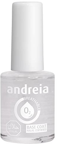Andreia Vernis Halal Base - Vernis à Ongles Végétalien Brillant, Perméable & Respirant Conforme aux Exigences Halal - Haute Qualité - Base Transparente - 10.5ml