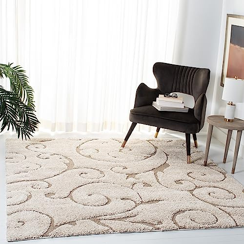Safavieh Tappeto Shag per Soggiorno, Sala da Pranzo, Camera da Letto - Florida Shag Collection, A Pelo Lungo, Crema e Beige, 122 X 122 cm