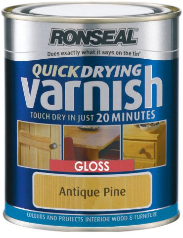 Ronseal QDVGAP250 250ml Quick Dry Varnish Coloured Gloss - Antique Pine