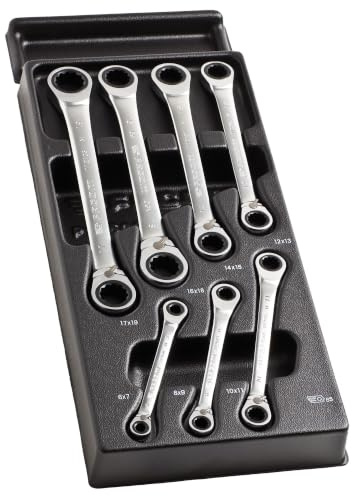 FACOM Module de 7 Clés Contrecoudées à Cliquet - Clés Polygonales à Cliquet Têtes 15° Œil 12 Pans - MOD.65J7PB