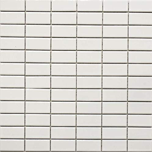 Piastrelle a mosaico, a tinta unita bianco lucido, in ceramica, mosaico, formato: 23,2 x 48 x 6 mm, dimensioni foglio: 300 x 300 mm, 1 foglio