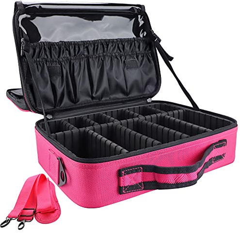gzcz Schminkkoffer,Makeup Bag,mit Verstellbarem Fach,Tragbar,Rosa,13,4'' | Make Up Koffer,Kosmetikkoffer Tasche Damen,Kosmetiktasche mit Träger,Makeup bag für Visagisten,Wasserdicht