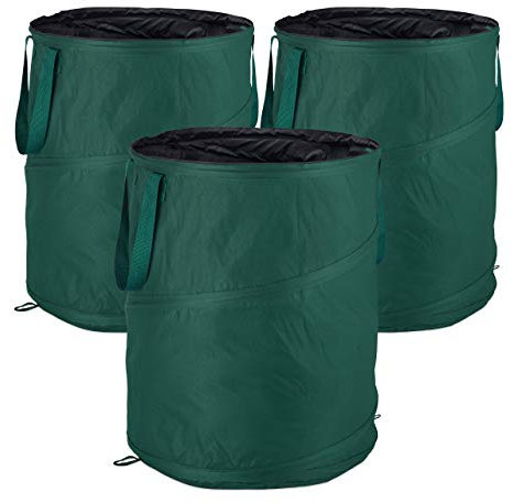 Relaxdays Laubsack selbstaufstellend, 3er-Set, Gartenabfallsack Pop-Up, 160 L, Gartensack selbststehend, ∅: 55 cm, grün
