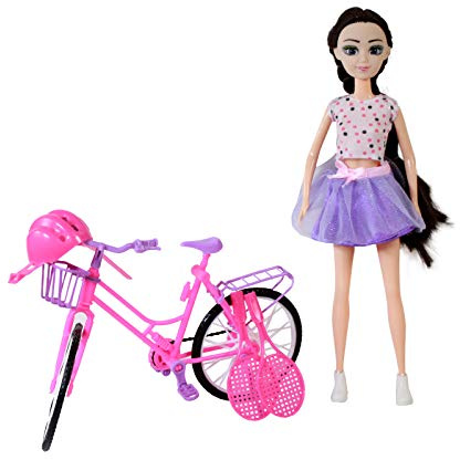 TychoTyke Brunette Doll Playset with Sports Equpment and Pink Purple Bike