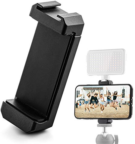 MOJOGEAR Premium Handy Stativ Halterung - Halter mit Cold Shoe Mount und mit 1/4 Schraubloch - Universell Handyhalterung Adapter kompatibel mit iPhone und Samsung Smartphone u.m. - Mit Kaltschuh