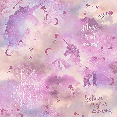 YöL Glitter Unicorn Wallpaper Blush Pink Stars Shimmer Typography Vinyl
