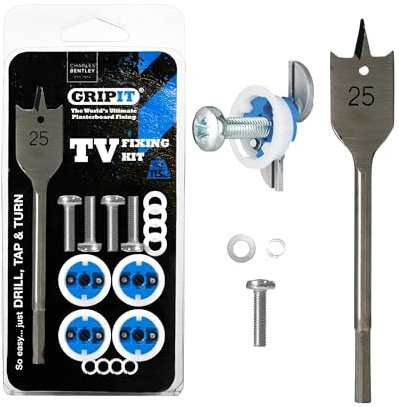 Gripit Blue TV Kit - Pack of 4 - Heavy Duty Plasterboard Fixings for Drywall & Stud Walls, Holds Up to 113kg - For Mounting TVs, Kitchen Cupboards & Boilers - Easy Install & UK Designed