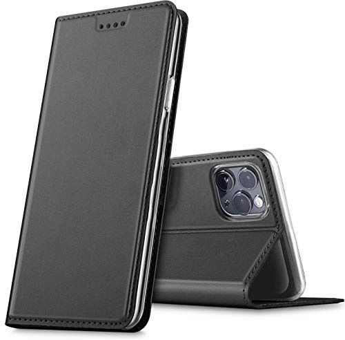 Verco Handyhülle für iPhone 12, iPhone 12 Pro Hülle Premium Handy Flip Cover für Apple iPhone 12 Pro / 12 Hülle [6.1 Zoll] [integr. Magnet] Book Case PU Leder Tasche, Schwarz
