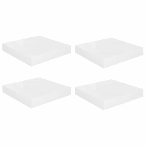 vidaXL 4X Wandregal Schwebend Hängeregal Wandboard Bücherregal Regalbrett Schweberegal CD DVD Regal Dekoregal Hochglanz-Weiß 23x23,5x3,8cm MDF