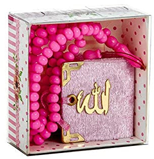 Ramadan24 Islamisches Geschenk Set Koran und Gebetskette mit 99 Perlen - Tesbih & Kuran in Arabisch Muslimen Geschenke (Rosa)