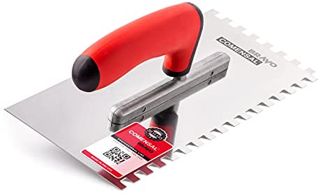 COMENSAL Zahnkelle 8 mm - Profi Edelstahl Glättekelle - Zahnspachtel zum Verlegen von Fliesen - Ergonomisch Griff - Made in EU - 270 x 130 mm