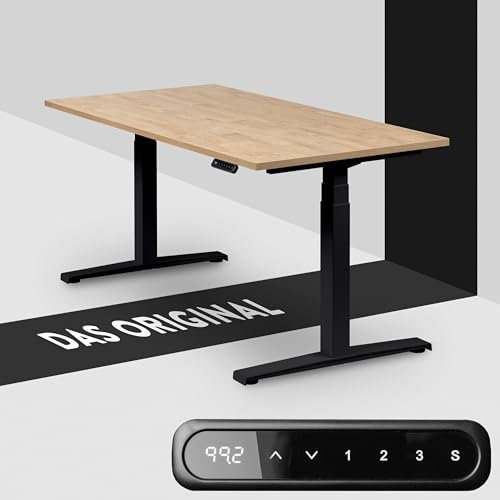 boho office® Höhenverstellbarer Schreibtisch 160 x 80 cm - Elektrisch stufenlos, inkl. Wireless Charger, Memoryfunktion, Kollisionsschutz - Basic Line Schwarz inkl. Tischplatte in Wildeiche