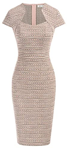 Grace Karin Damen 50er Jahre Vintage Bleistiftkleid Flügelärmel Wackelkleid CL7597, Tweed-pink, Mittel
