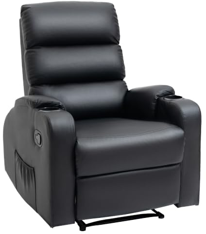 HOMCOM Fauteuil de Relaxation Inclinable avec Repose-Pied Ajustable Noir | Revêtement Synthétique