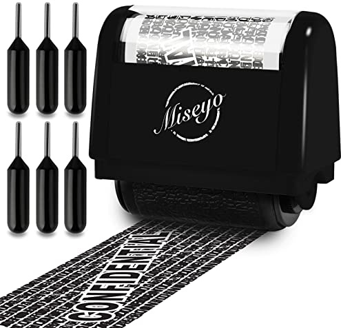 Miseyo Identity Theft Protection Roller Stamp Set - Black (6 Refill Ink) | Personal Data Theft Prevention, Hiding Confidential Information,1.5inch Wide Address Blocker, Easy to Scroll, Refillable ink