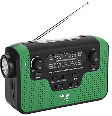 Elprico Radio Kurbel Notfall, FM/AM/SW-Solarhandkurbelradio mit Telefonladegerät für Bluetooth-Freisprechanruf, Solar-FM-Radio(Grün)