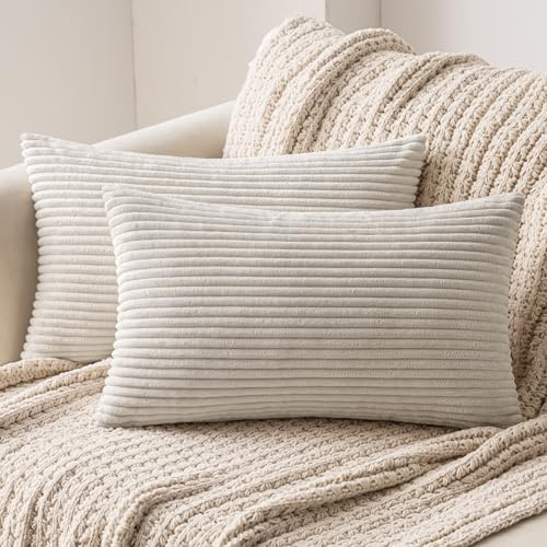 MIULEE 2er Set Kissenbezug 40x60 cm Kord Kissenhülle Sofakissen Beige | Dekorative Kissenbezug Couchkissen Dekokissen Zierkissenbezug Deko Kissenhülle mit Verstecktem Reißverschluss