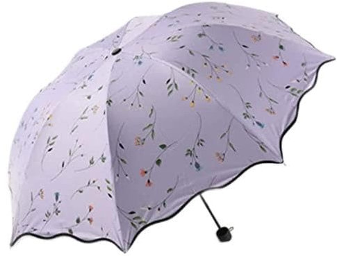 Habiba Draussen 3-facher Regenschirm, Damen UV-Schutz P15 Sonnen- und Windschutz, schwarz beschichteter Sonnenschirm, florales Muster, Komfortgriff tragbar