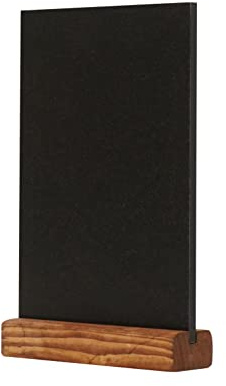 Europel Présentoir de table, tableau noir avec base en bois de pin, A5 portrait, Tableau ardoise de comptoir, Tableau noir pour restaurant, food truck, mariage, évênement