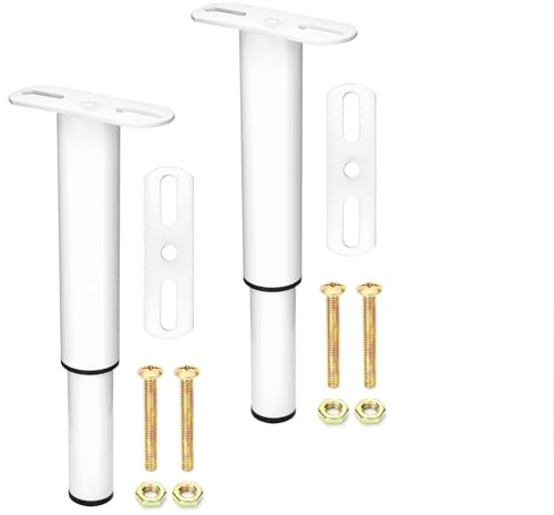 QWORK® 2 Stück Möbelfüße Bettfuß Höhenverstellbar 180-330 mm Eisen Sockelfüße mit Aufschraubplatte - Weiß