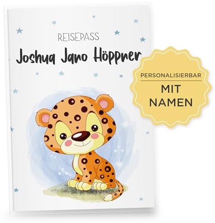 Little Fairy Tales Reisepasshülle für Kinder personalisierbar | Kinderreisepasshülle mit Personalisierung/Namen | Schutzhülle personalisierbar mit Leopard