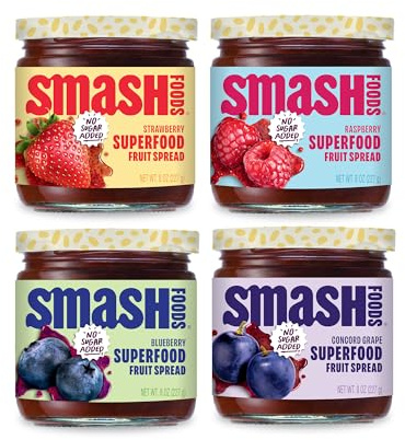 Smash Foods Jam | Classics Variety 4-Pack | Low-Calorie, No Sugar Added Keto Jam with Upcycled Fruit & Chia Seeds | Vegan, Paleo Superfood Spread