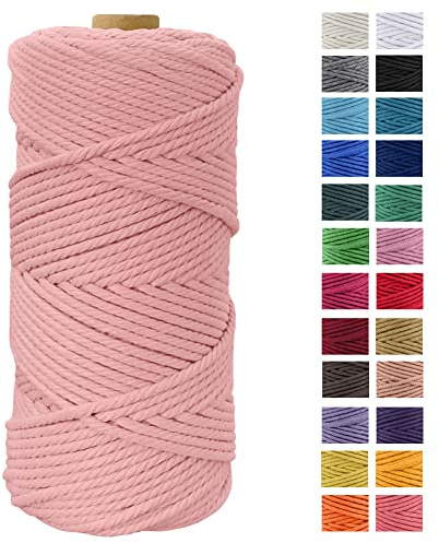 Macrame Cord 109 Yards, JeogYong Thick Natural Cotton Yarn Thread, 4-Strand Twisted Spool Twine String Rope DIY Crafts, Wall Hangings, Plant Hangers, Home Decor(Flesh Pink), 4mm x 100m (a220-FT)