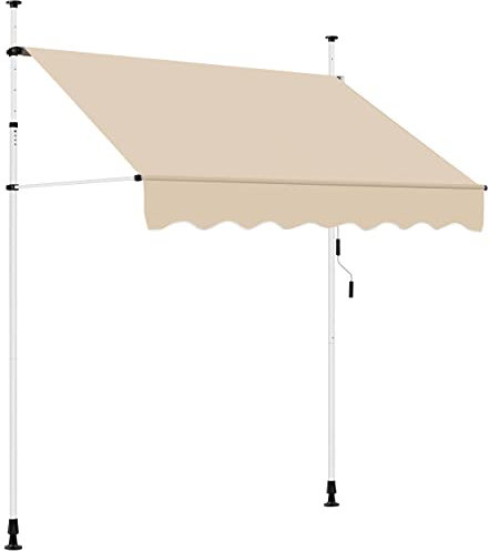 Yaheetech Store Banne Rétractable et Manuel 200 cm Auvent Réglable en Hauteur et en Inclinaison, Store Banne Télescopique pour Terrasse, Balcon, Jardin, Restaurant, Café Beige