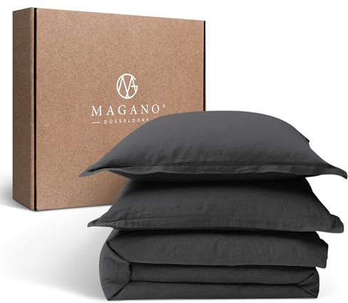 Magano® Premium Bettwäsche 155x200 Grau | Weich & Bügelfrei | Hypoallergen & Atmungsaktiv | Deckenbezug 155x200 cm + Kissenbezug 40x80 cm | Anthrazit Dunkelgrau