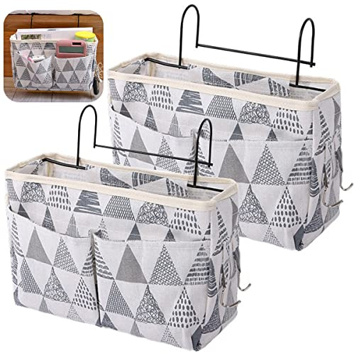 Forreen Bolsillo de Cabecera, 2 Piezas Bolsillo Cama Organizador Polivalente Duradero Cama Colgante Bolso de Bolsillo con Gancho para Libro, Revistas, iPad, Teléfono Móvil