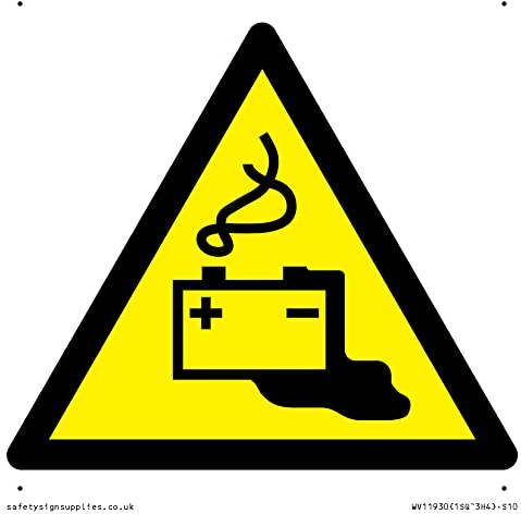 W026 Warning: Battery charging Sign - 100x100mm - S10