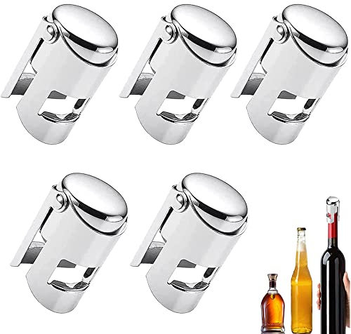 Pyuyan 5 Pieza Cierre Champán Acero Inoxidable, Tapón Botella Champán Acero Inoxidable, Cierre De Botella De Champán, Inoxidable Tapón De Champán, Corchos De Vino Espumoso para colección de Vino