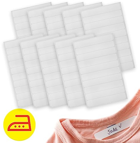 Avery - 100 Stück Etiketten für Kinder, blanko, zum Aufbügeln, beschreibbar, weiß, 0,9 x 5,2 cm, waschbar bis 60 °C, trocknergeeignet
