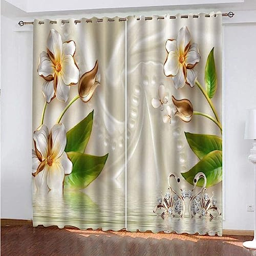 RANIEL Modern Style Vorhang Blickdicht Gardinen mit Ösen Fiori 3D Druck Blickdichte Vorhänge Vorhang Verdunkelung Wärmeisolierend Wohnzimmer Schlafzimmer 2 Stück 75x166 cm (BxH)