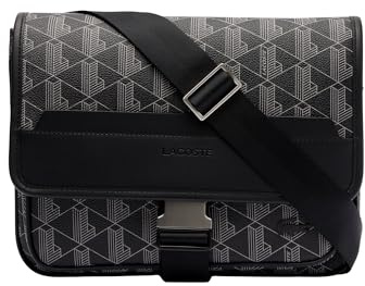 Lacoste The Blend PVC-Monogramm-Umhängetasche für Herren, Schwarz, Einheitsgröße, Schwarz, Talla única, Messenger Bag