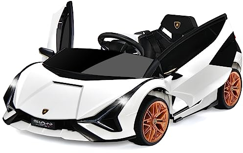 COSTWAY Macchina Elettrica Lamborghini per Bambini da 12V, Veicolo Elettrico con Luci LED MP3 Telecomando, Fino a 5km/h, +3 Anni (Bianco)