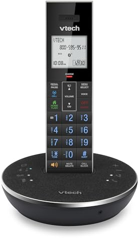 VTech LS6381 DECT 6.0 Cordless Phone with Bluetooth Speaker, Echo Cancellation, Noise Reduction, Music Streaming, Landline Phone with Answering Machine Easy to Read Smart Call Blocker