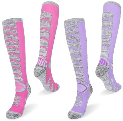 Smlper 2 Pairs Ski Socks Womens 4-7,Knee High Thermal Socks Outdoor Winter Warm Sports Socks for Cold Weather Skiing Snowboarding and Hunting