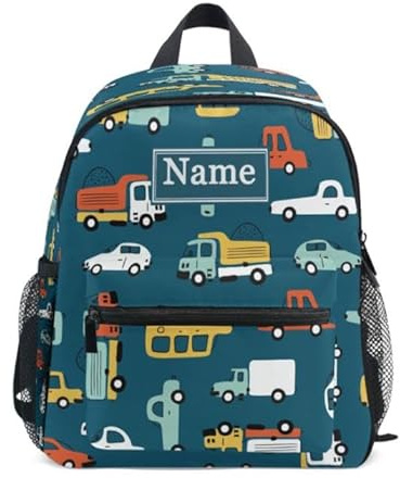 HMZXZ Custom Kids Toddler Mini Backpack for Girls Boys Car Cartoons Personalised Children's Backpacks Blue School Bag with Kid's Name/Text